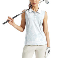 Polynesia Women Sleeveless Polo Shirt Sharks Duo Tropical Off White LT7 - Polynesian Pride