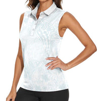 Polynesia Women Sleeveless Polo Shirt Sharks Duo Tropical Off White LT7 - Polynesian Pride