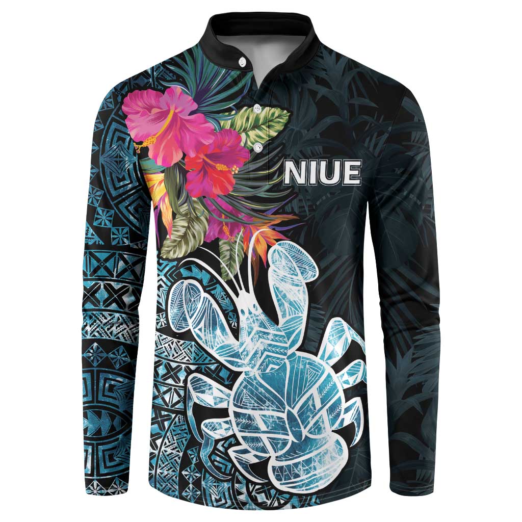 Niue Personalised Button Sweatshirt Hiapo Mix Coconut Crab LT7 Art - Polynesian Pride