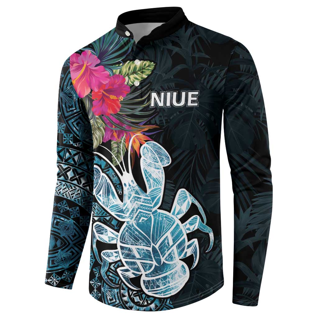 Niue Personalised Button Sweatshirt Hiapo Mix Coconut Crab LT7 - Polynesian Pride
