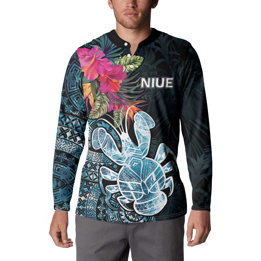 Niue Personalised Button Sweatshirt Hiapo Mix Coconut Crab LT7 - Polynesian Pride