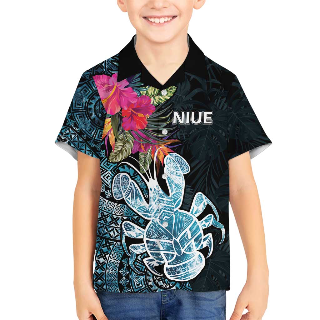 Niue Personalised Family Matching Off Shoulder Maxi Dress and Hawaiian Shirt Hiapo Mix Coconut Crab