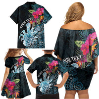 Niue Personalised Family Matching Off Shoulder Short Dress and Hawaiian Shirt Hiapo Mix Coconut Crab