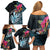 Niue Personalised Family Matching Off Shoulder Short Dress and Hawaiian Shirt Hiapo Mix Coconut Crab