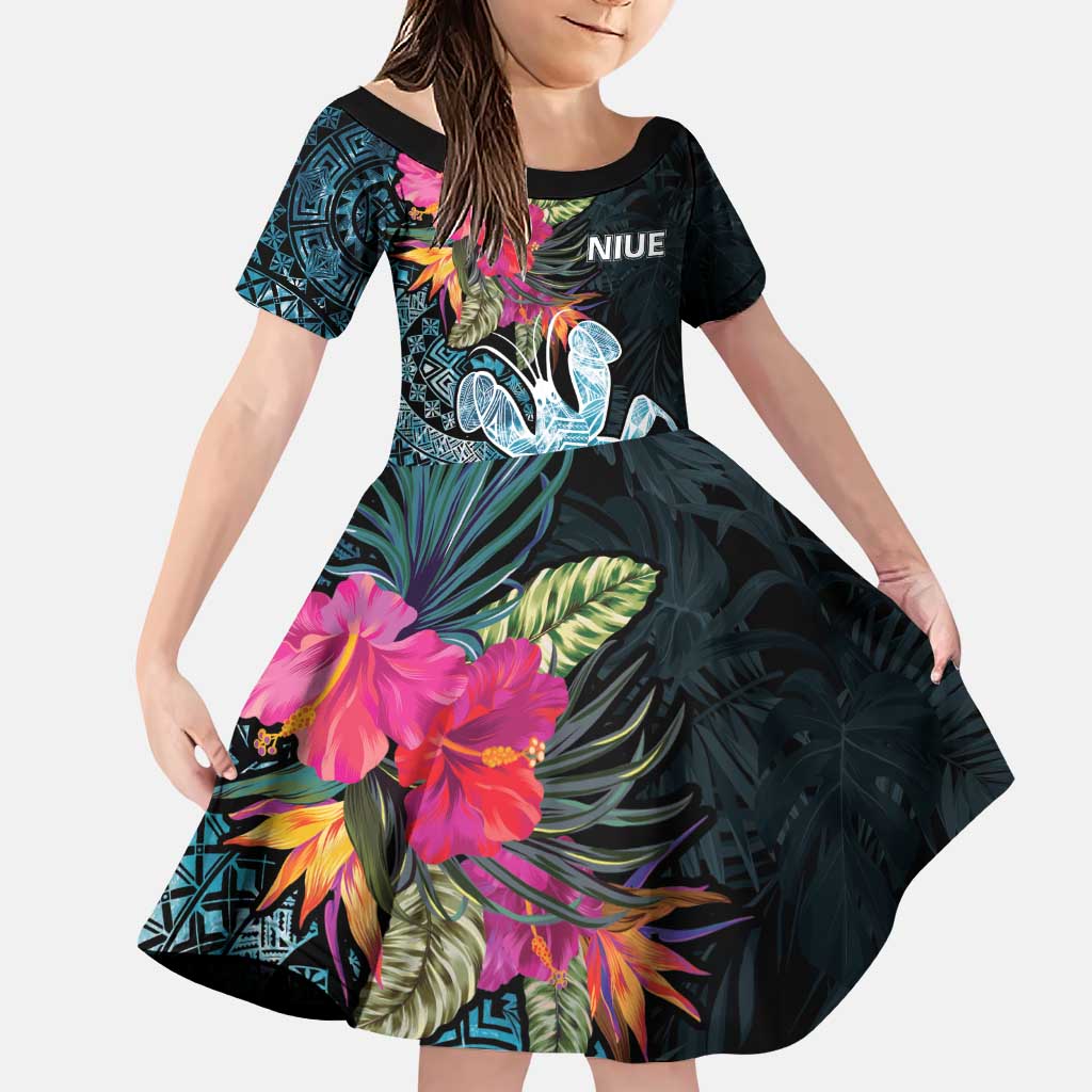Niue Personalised Family Matching Puletasi and Hawaiian Shirt Hiapo Mix Coconut Crab LT7 Daughter's Dress Art - Polynesian Pride