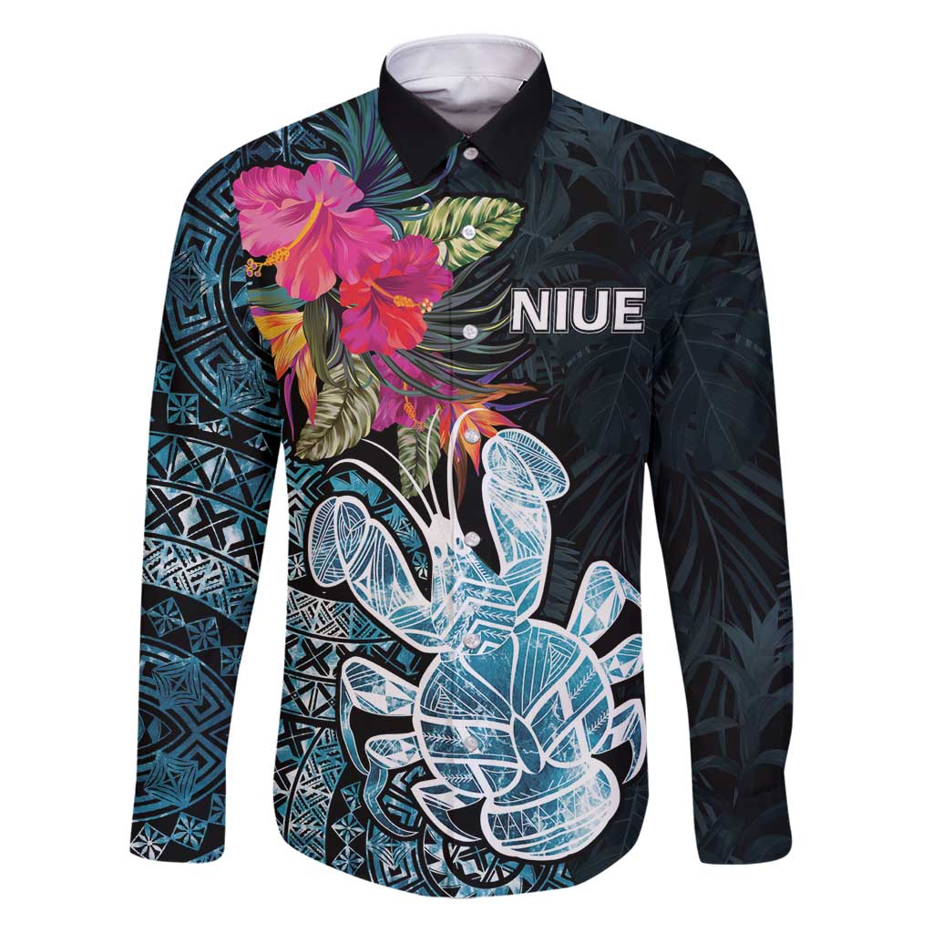 Niue Personalised Family Matching Puletasi and Hawaiian Shirt Hiapo Mix Coconut Crab LT7 Dad's Shirt - Long Sleeve Art - Polynesian Pride