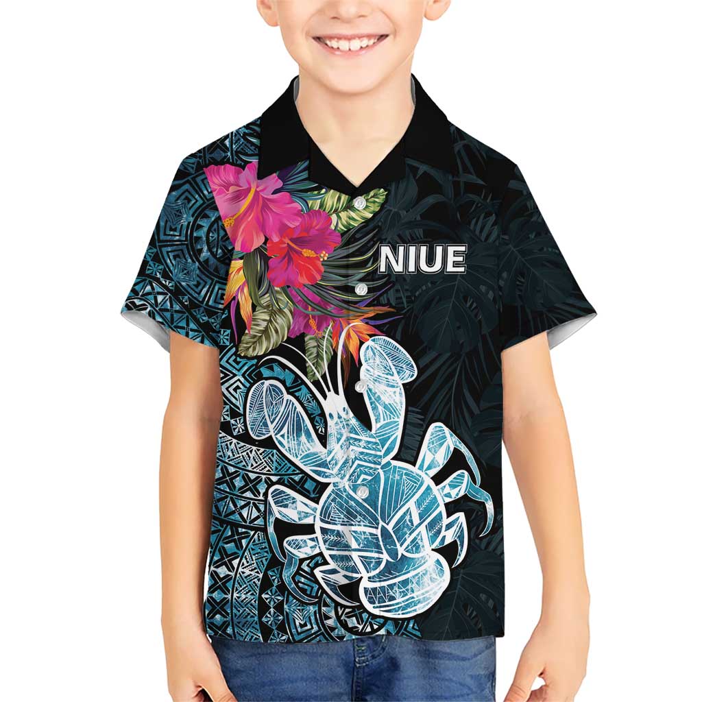 Niue Personalised Kid Hawaiian Shirt Hiapo Mix Coconut Crab