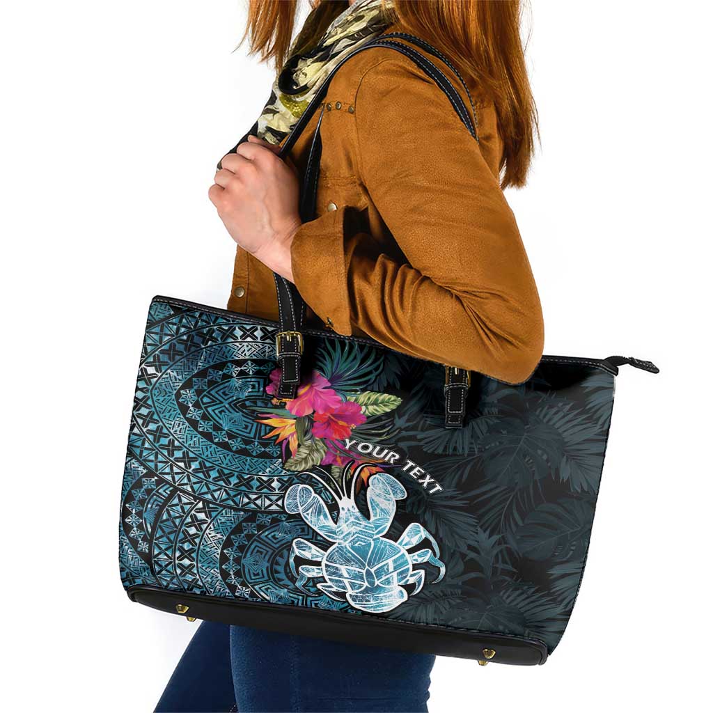 Niue Personalised Leather Tote Bag Hiapo Mix Coconut Crab LT7 Art - Polynesian Pride