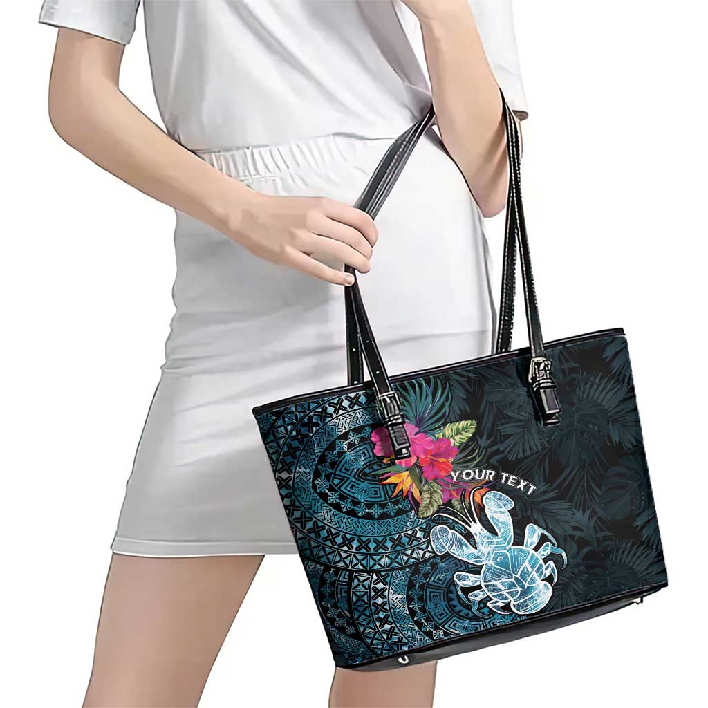Niue Personalised Leather Tote Bag Hiapo Mix Coconut Crab LT7 - Polynesian Pride