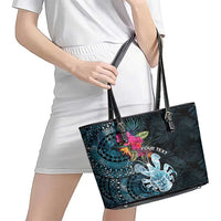 Niue Personalised Leather Tote Bag Hiapo Mix Coconut Crab LT7 - Polynesian Pride