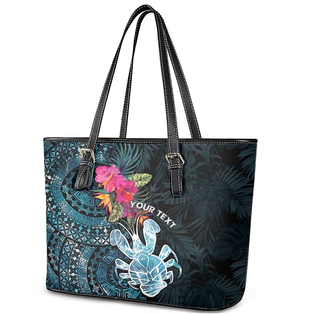 Niue Personalised Leather Tote Bag Hiapo Mix Coconut Crab LT7 - Polynesian Pride