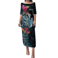 Niue Personalised Puletasi Hiapo Mix Coconut Crab LT7 Long Dress Art - Polynesian Pride