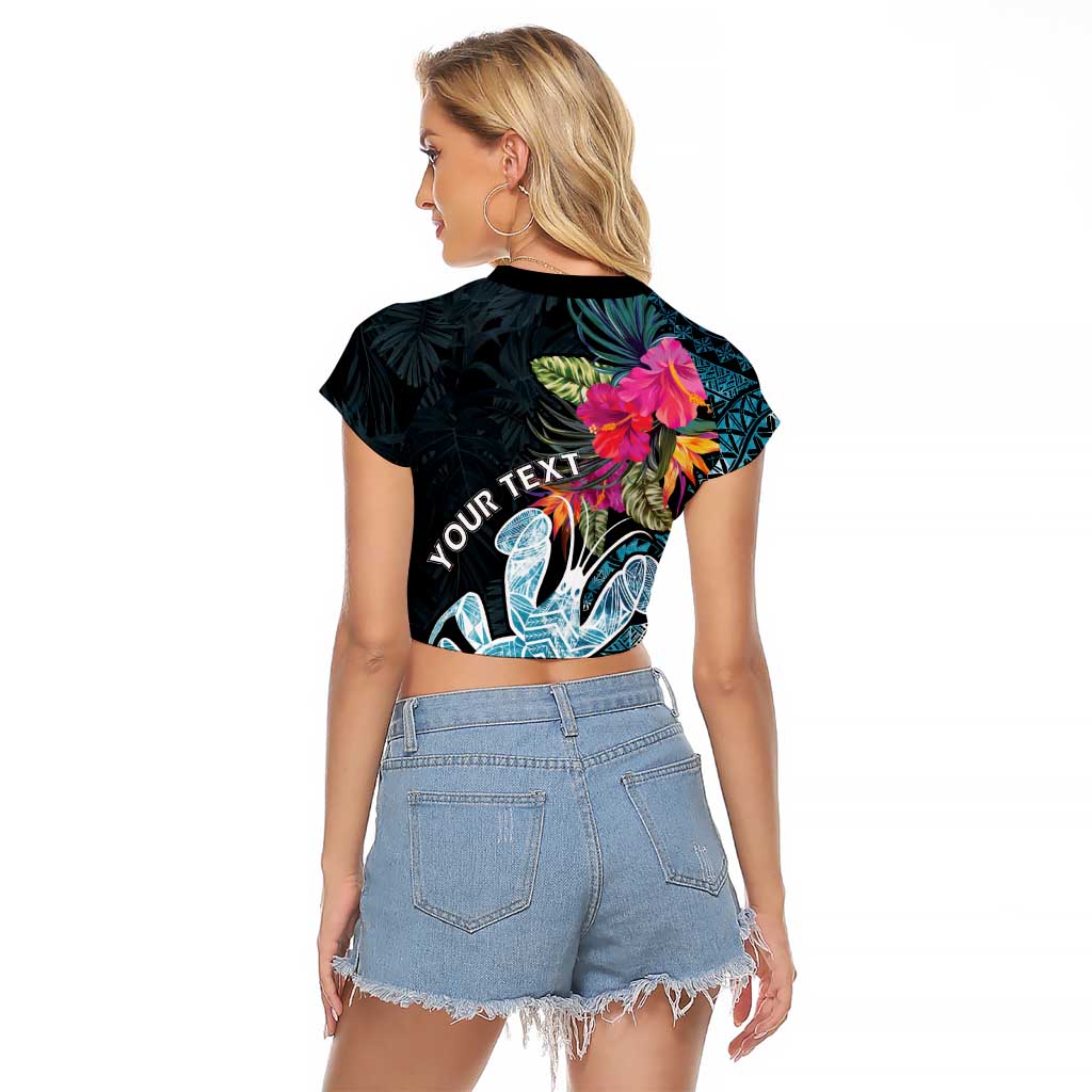 Niue Personalised Raglan Cropped T Shirt Hiapo Mix Coconut Crab LT7 - Polynesian Pride