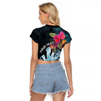 Niue Personalised Raglan Cropped T Shirt Hiapo Mix Coconut Crab LT7 - Polynesian Pride