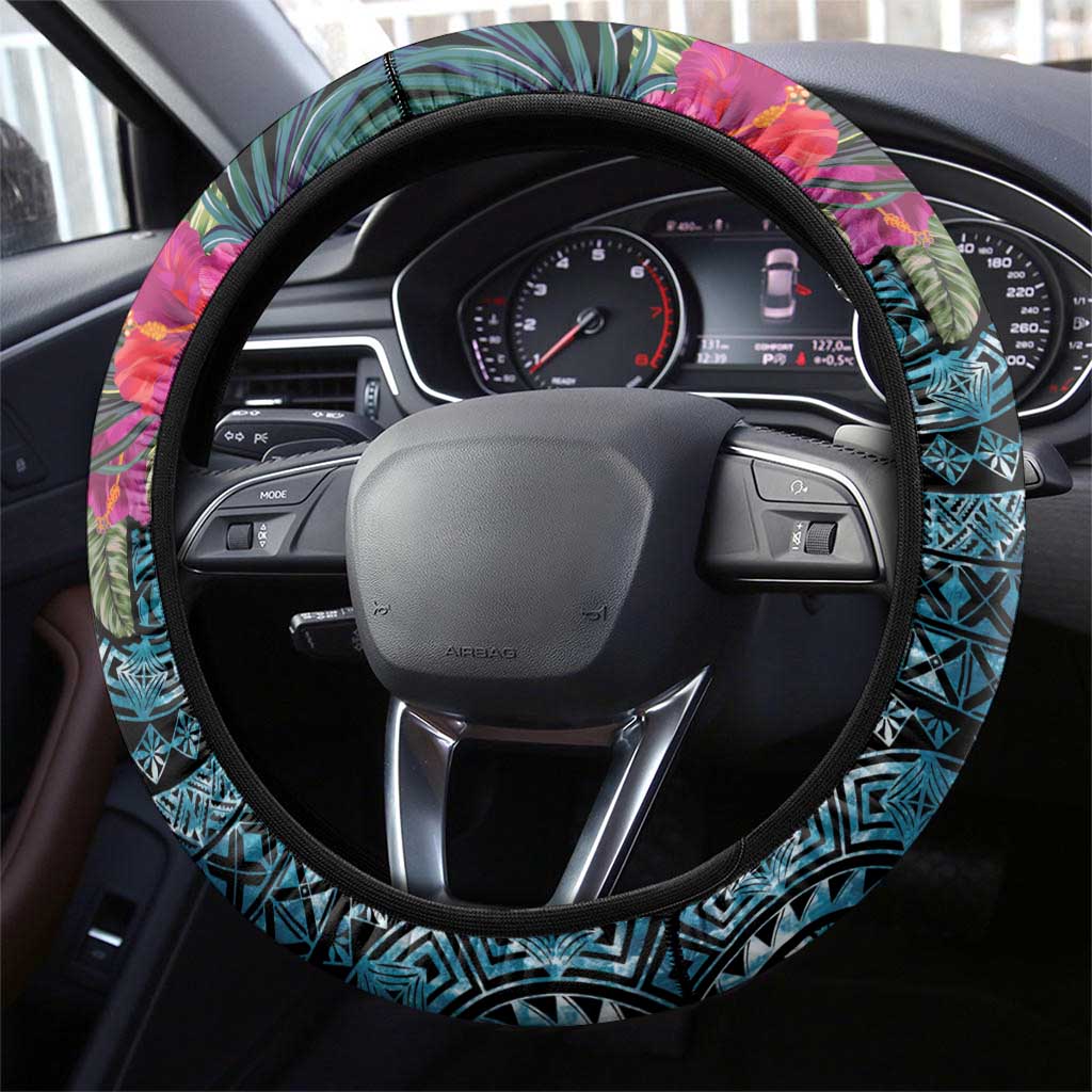 Niue Personalised Steering Wheel Cover Hiapo Mix Coconut Crab LT7 - Polynesian Pride