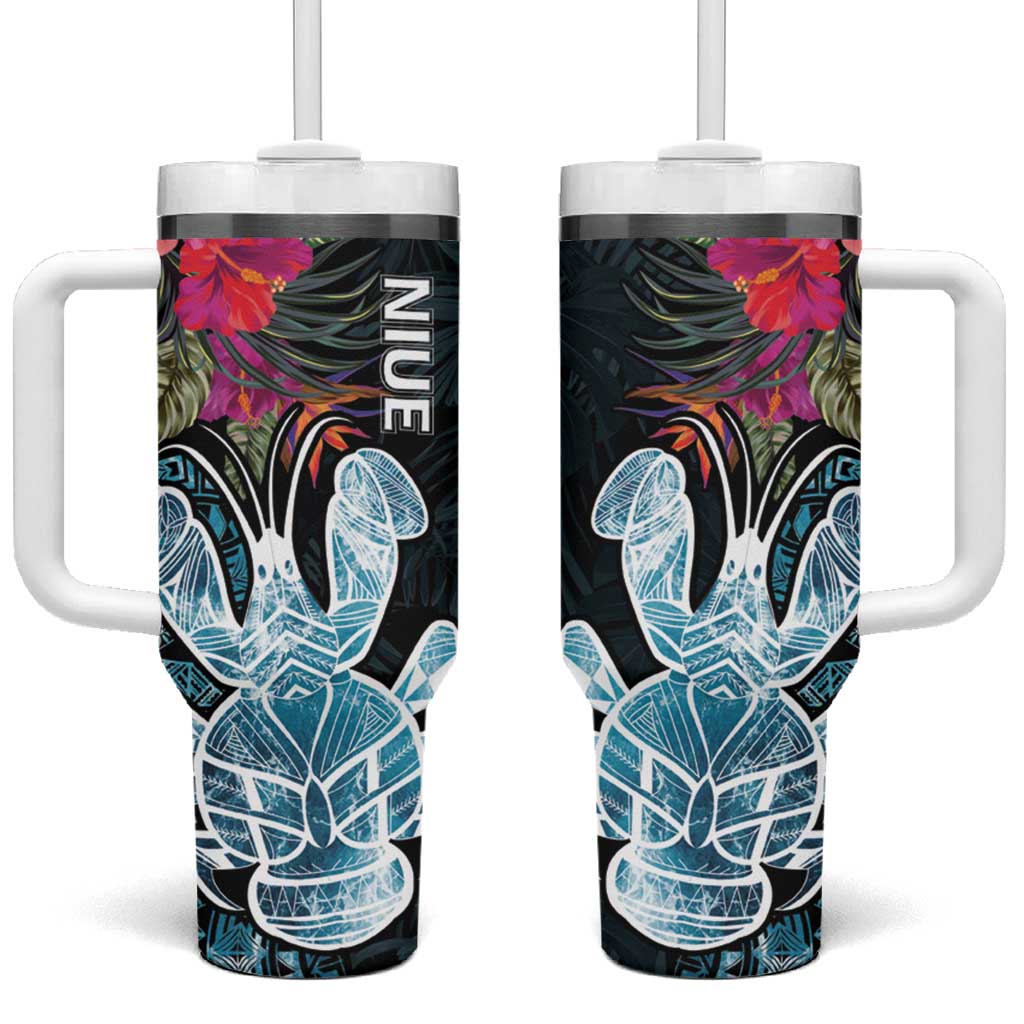 Niue Tumbler With Handle Hiapo Mix Coconut Crab LT7 One Size: 40 oz Art - Polynesian Pride