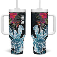 Niue Tumbler With Handle Hiapo Mix Coconut Crab LT7 One Size: 40 oz Art - Polynesian Pride