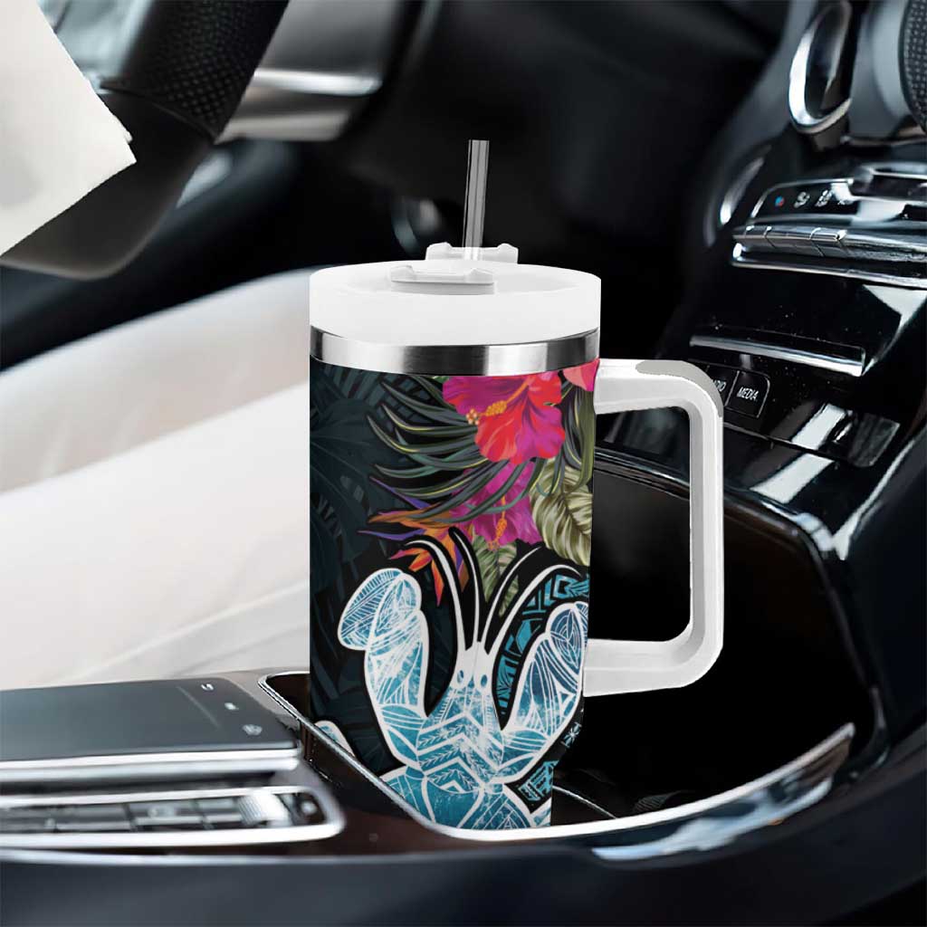 Niue Tumbler With Handle Hiapo Mix Coconut Crab LT7 - Polynesian Pride