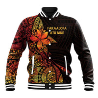 Niue Fakaalofa Atu Personalised Baseball Jacket Whale Hiapo Fiery Motif LT7 Unisex Art - Polynesian Pride