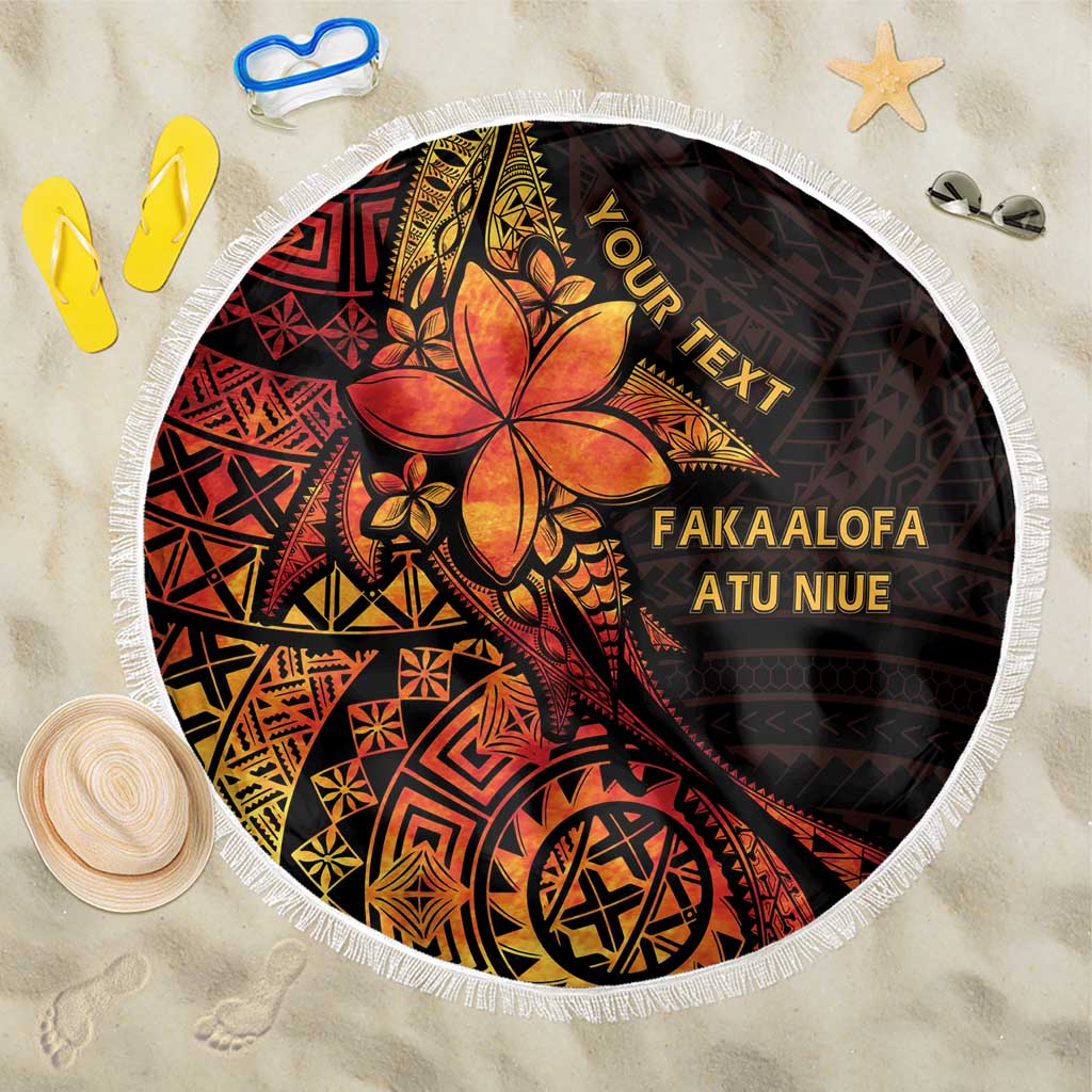 Niue Fakaalofa Atu Personalised Beach Blanket Whale Hiapo Fiery Motif