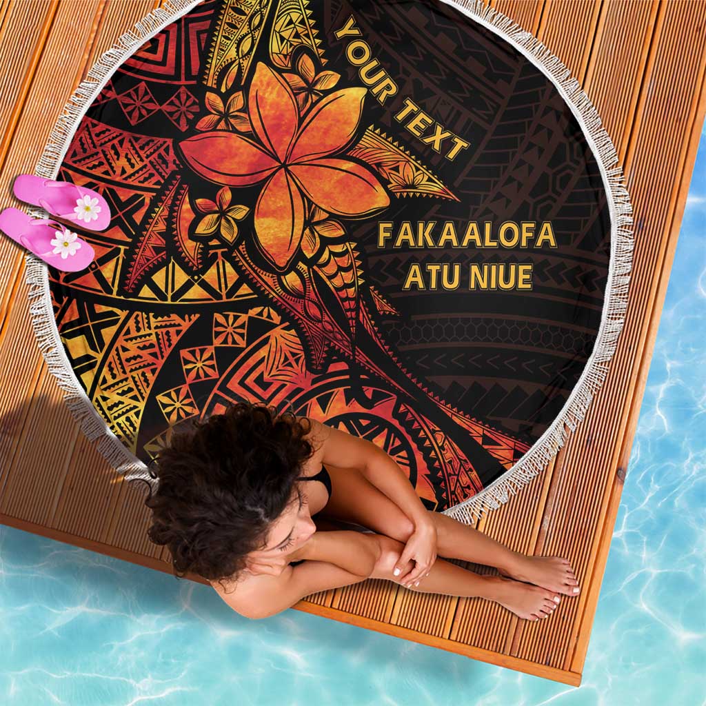 Niue Fakaalofa Atu Personalised Beach Blanket Whale Hiapo Fiery Motif LT7 - Polynesian Pride