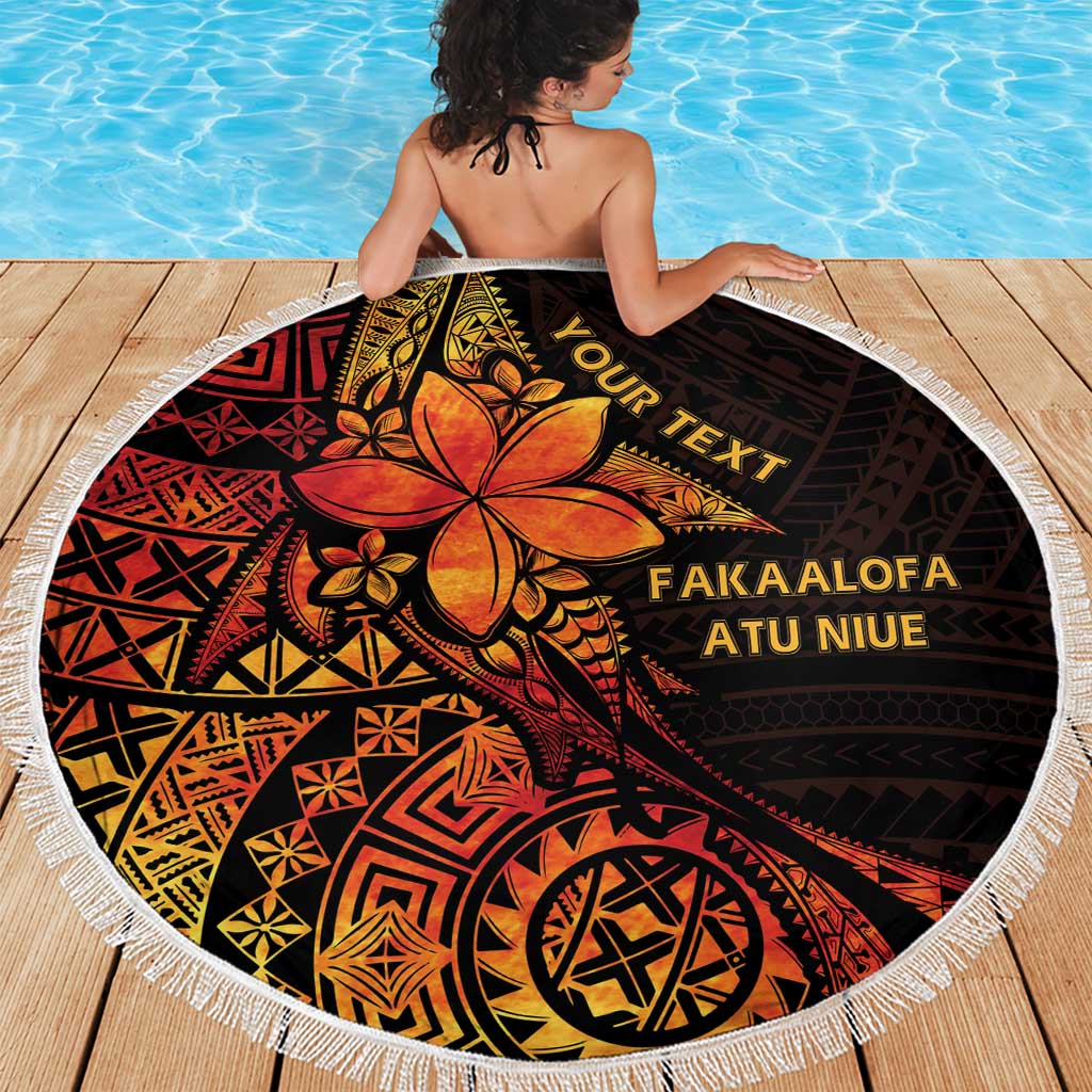 Niue Fakaalofa Atu Personalised Beach Blanket Whale Hiapo Fiery Motif LT7 - Polynesian Pride