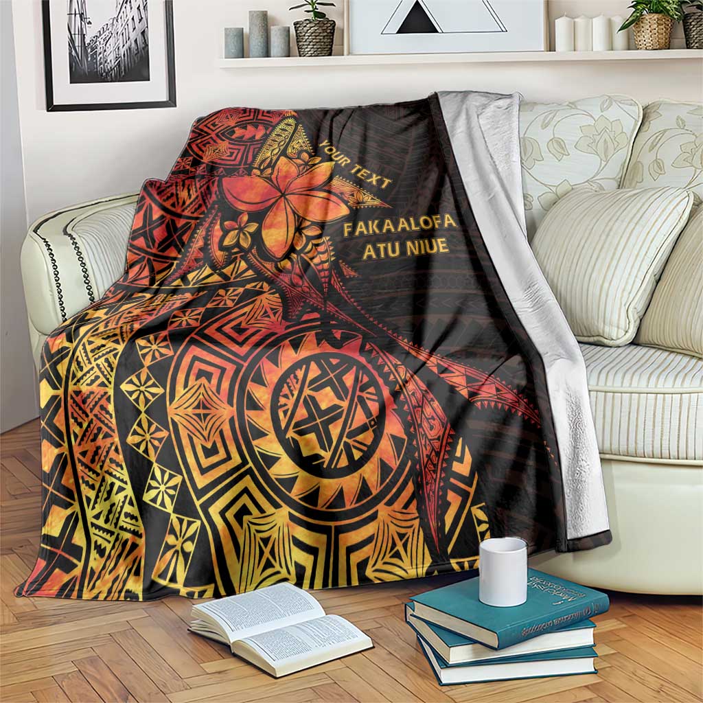 Niue Fakaalofa Atu Personalised Blanket Whale Hiapo Fiery Motif