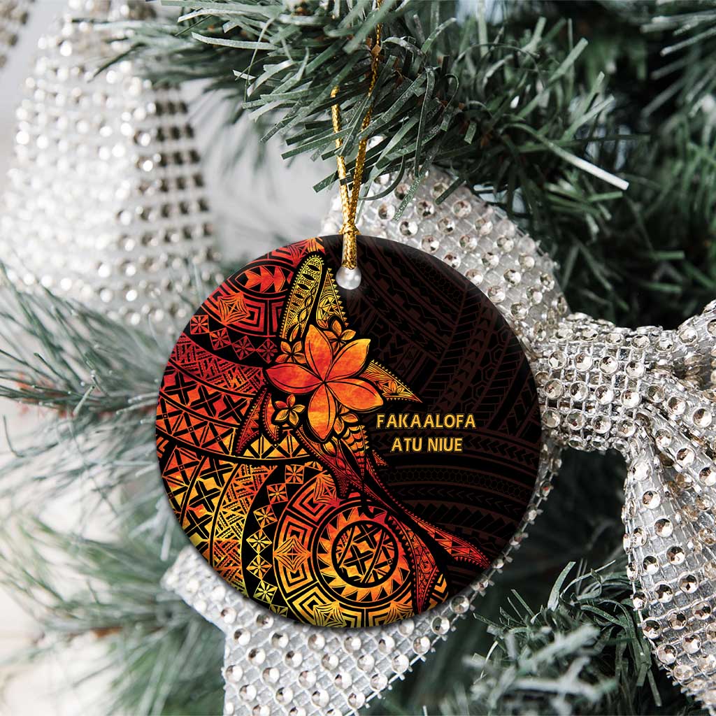 Niue Fakaalofa Atu Ceramic Ornament Whale Hiapo Fiery Motif LT7 - Polynesian Pride