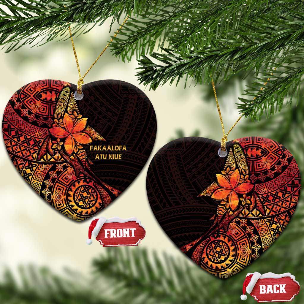 Niue Fakaalofa Atu Ceramic Ornament Whale Hiapo Fiery Motif LT7 Heart Art - Polynesian Pride