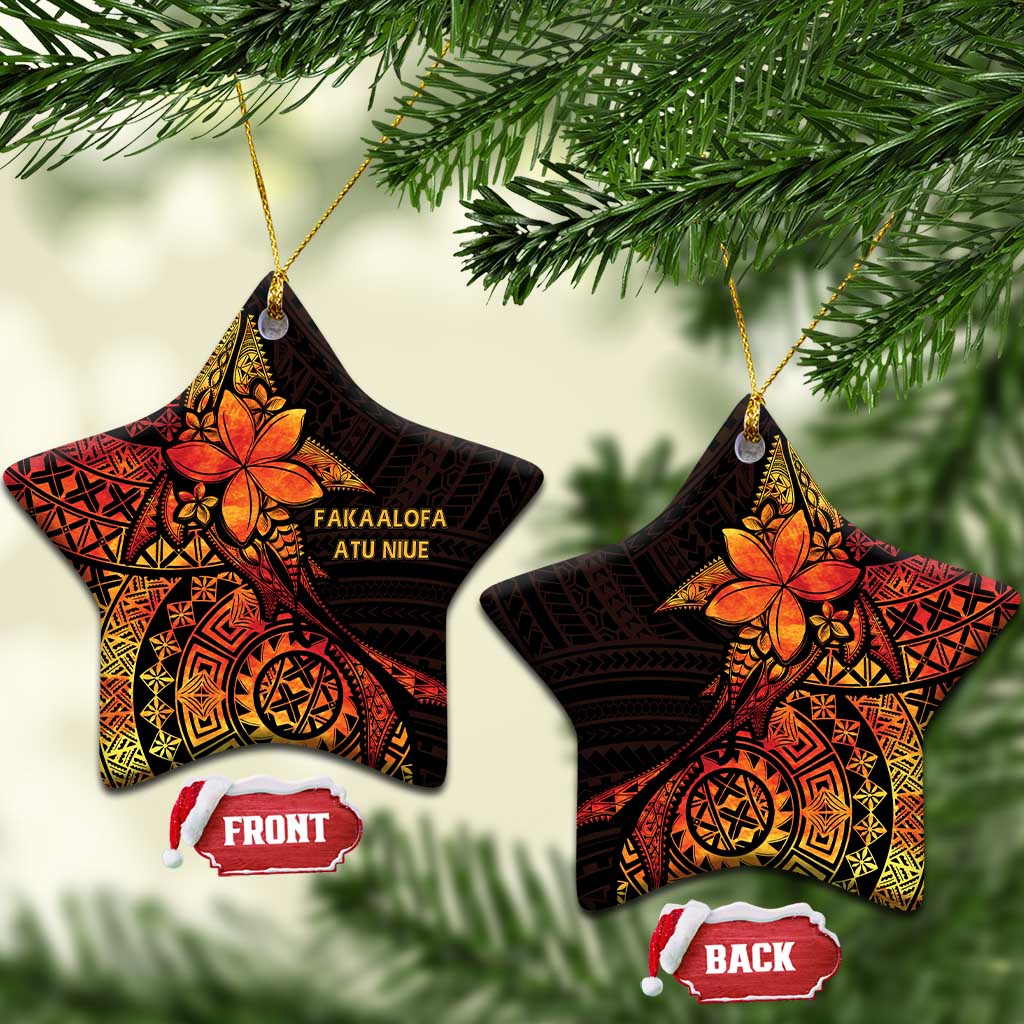 Niue Fakaalofa Atu Ceramic Ornament Whale Hiapo Fiery Motif LT7 Star Art - Polynesian Pride