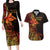 Niue Fakaalofa Atu Personalised Couples Matching Long Sleeve Bodycon Dress and Hawaiian Shirt Whale Hiapo Fiery Motif