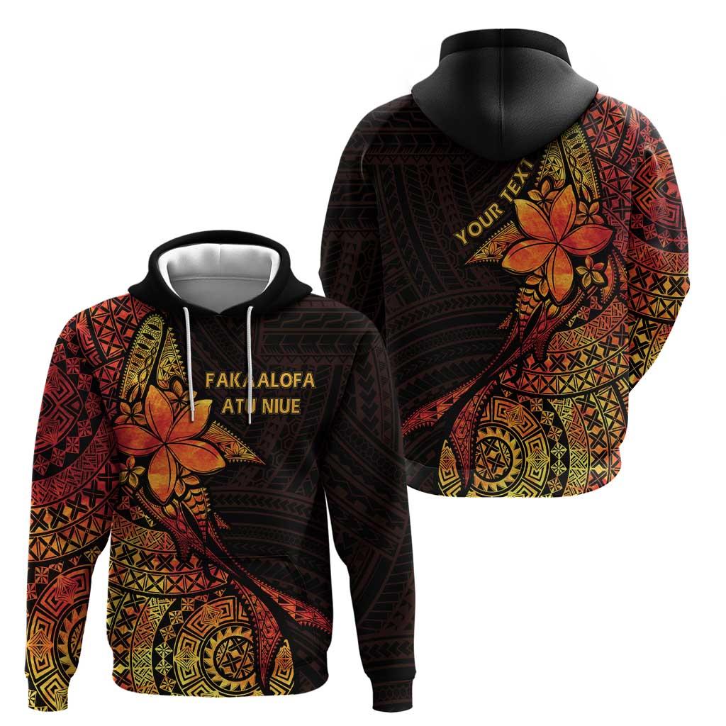 Niue Fakaalofa Atu Personalised Hoodie Whale Hiapo Fiery Motif