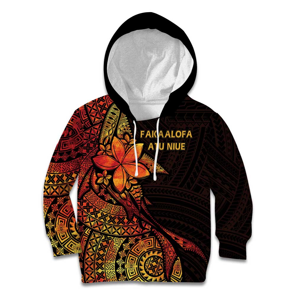 Niue Fakaalofa Atu Personalised Kid Hoodie Whale Hiapo Fiery Motif