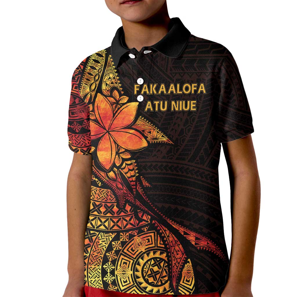 Niue Fakaalofa Atu Personalised Kid Polo Shirt Whale Hiapo Fiery Motif