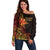 Niue Fakaalofa Atu Personalised Off Shoulder Sweater Whale Hiapo Fiery Motif