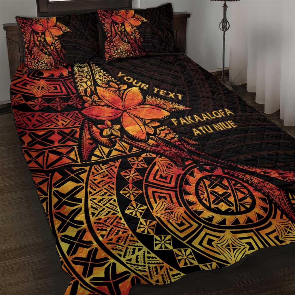 Niue Fakaalofa Atu Personalised Quilt Bed Set Whale Hiapo Fiery Motif