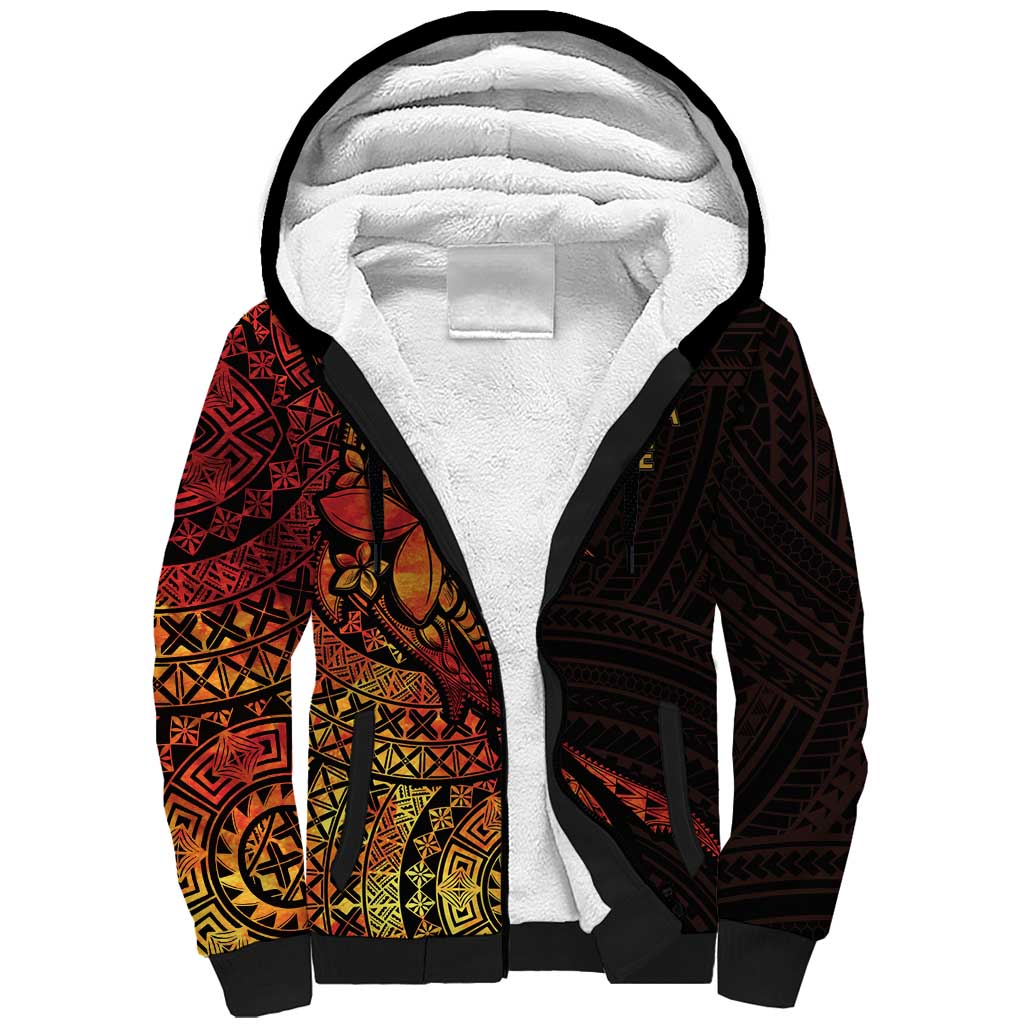 Niue Fakaalofa Atu Personalised Sherpa Hoodie Whale Hiapo Fiery Motif LT7 Unisex Art - Polynesian Pride