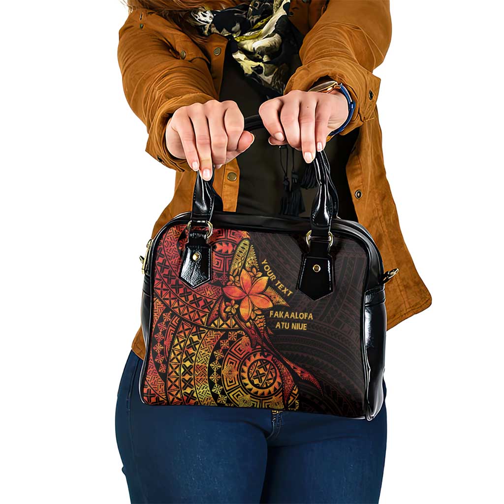 Niue Fakaalofa Atu Personalised Shoulder Handbag Whale Hiapo Fiery Motif