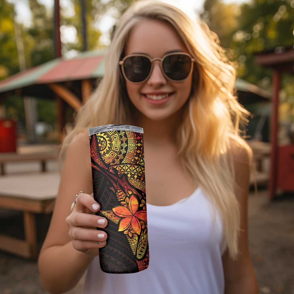 Niue Fakaalofa Atu Skinny Tumbler Whale Hiapo Fiery Motif