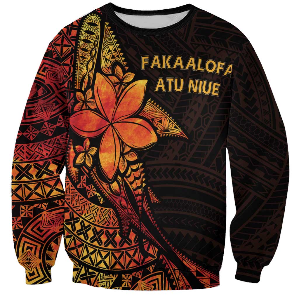 Niue Fakaalofa Atu Personalised Sweatshirt Whale Hiapo Fiery Motif LT7 Unisex Art - Polynesian Pride