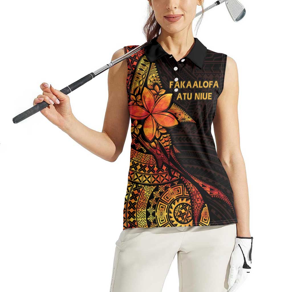 Niue Fakaalofa Atu Personalised Women Sleeveless Polo Shirt Whale Hiapo Fiery Motif