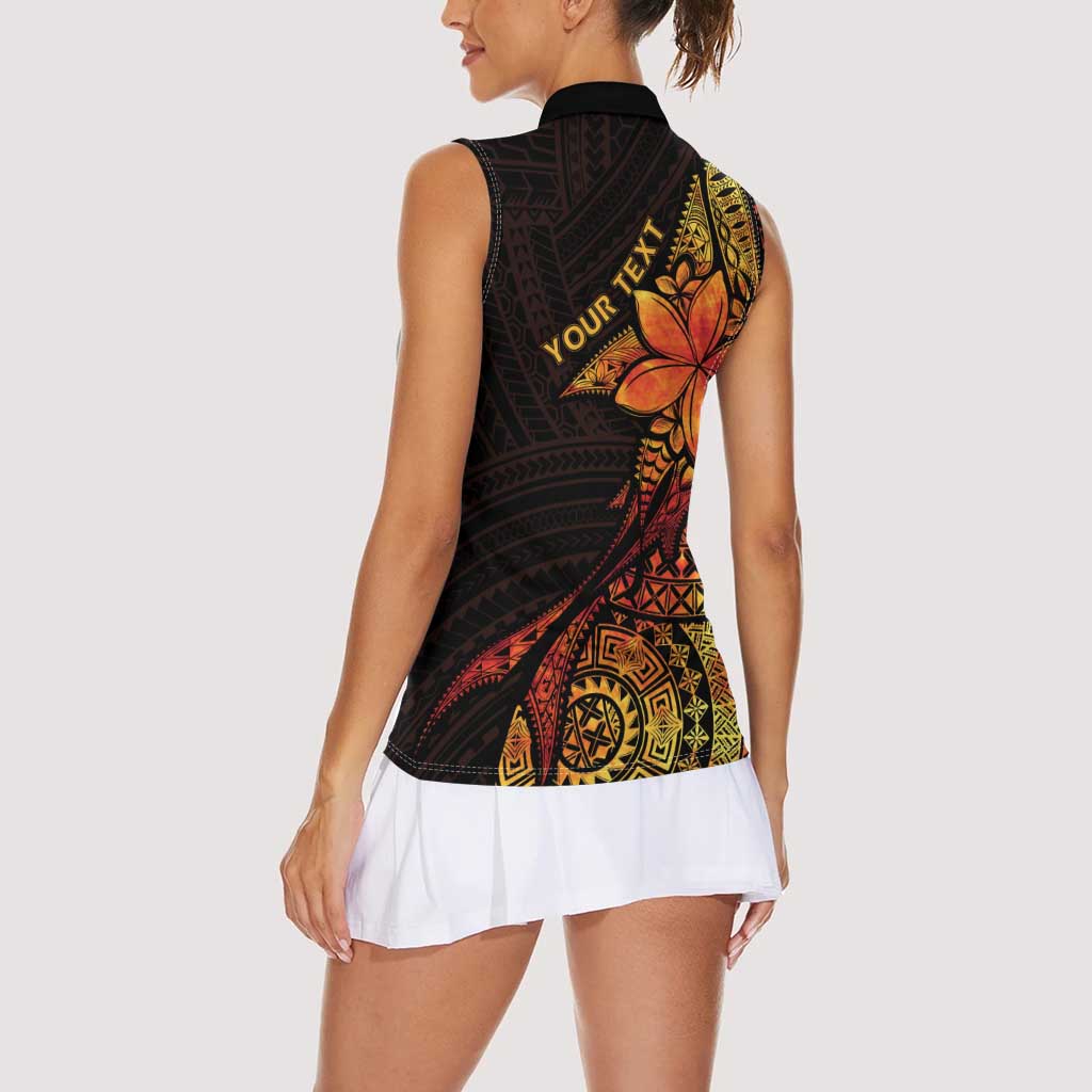 Niue Fakaalofa Atu Personalised Women Sleeveless Polo Shirt Whale Hiapo Fiery Motif