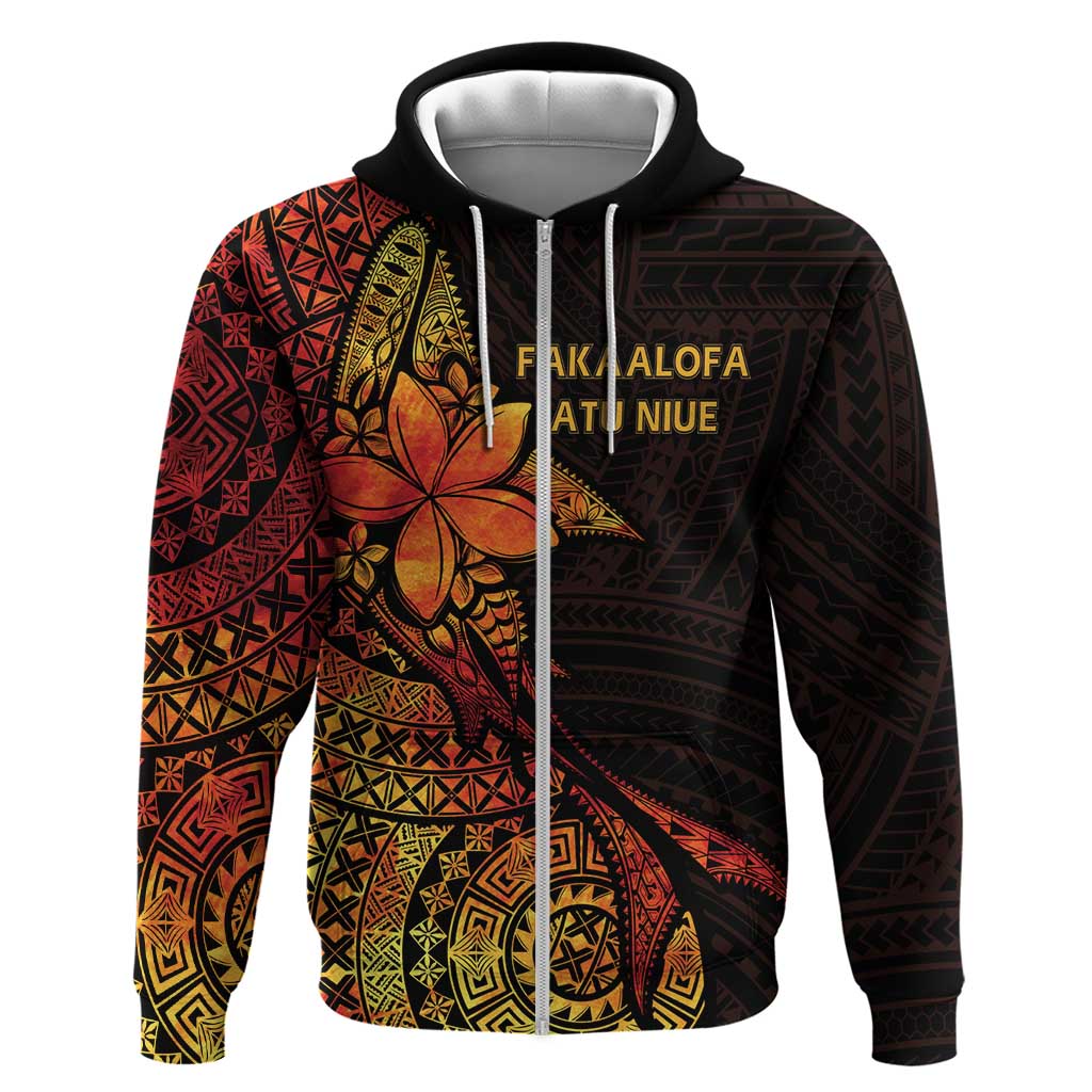 Niue Fakaalofa Atu Personalised Zip Hoodie Whale Hiapo Fiery Motif