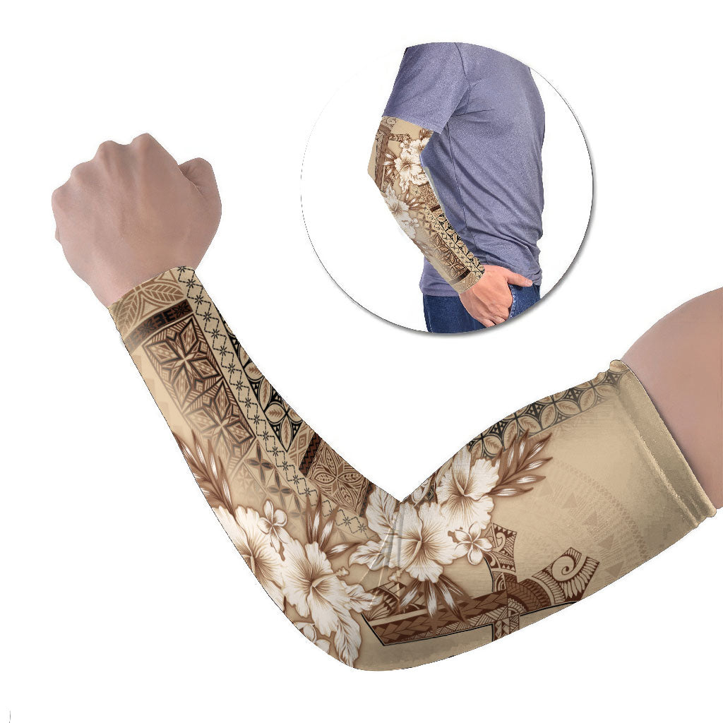 Samoa AIGA Mamanu Siapo Malu Motifs Arm Sleeves LT7 Set of 2 Beige - Polynesian Pride