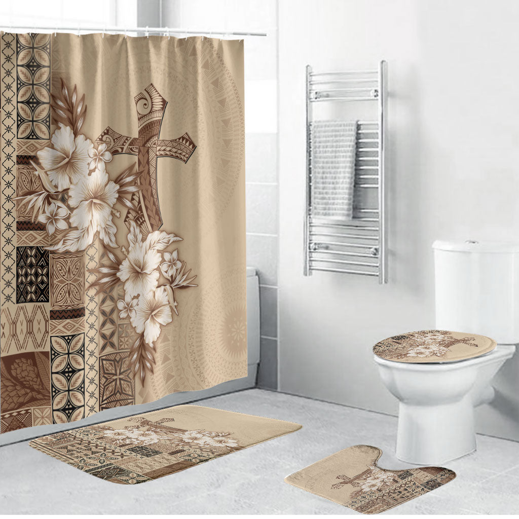 Samoa AIGA Mamanu Siapo Malu Motifs Bathroom Set LT7 Bathroom Set (4 pcs) Beige - Polynesian Pride
