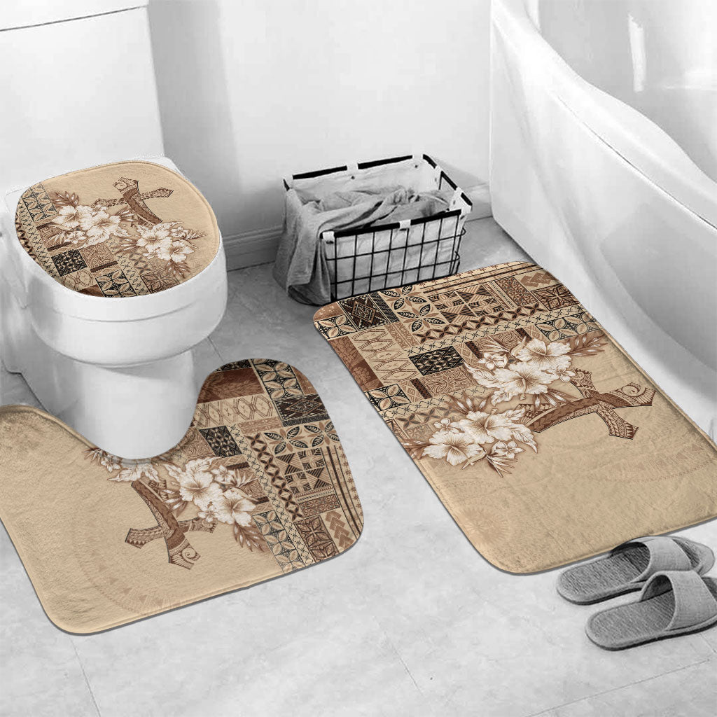 Samoa AIGA Mamanu Siapo Malu Motifs Bathroom Set LT7 Mat Set Only (3 pcs) One Size Beige - Polynesian Pride