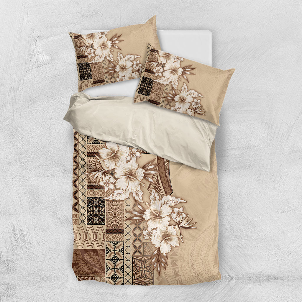 Samoa AIGA Mamanu Siapo Malu Motifs Bedding Set LT7 US Twin 172cm x 218cm Beige - Polynesian Pride