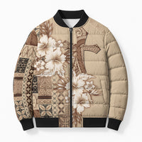 Samoa AIGA Mamanu Siapo Malu Motifs Bomber Puffer Jacket LT7 Unisex Beige - Polynesian Pride