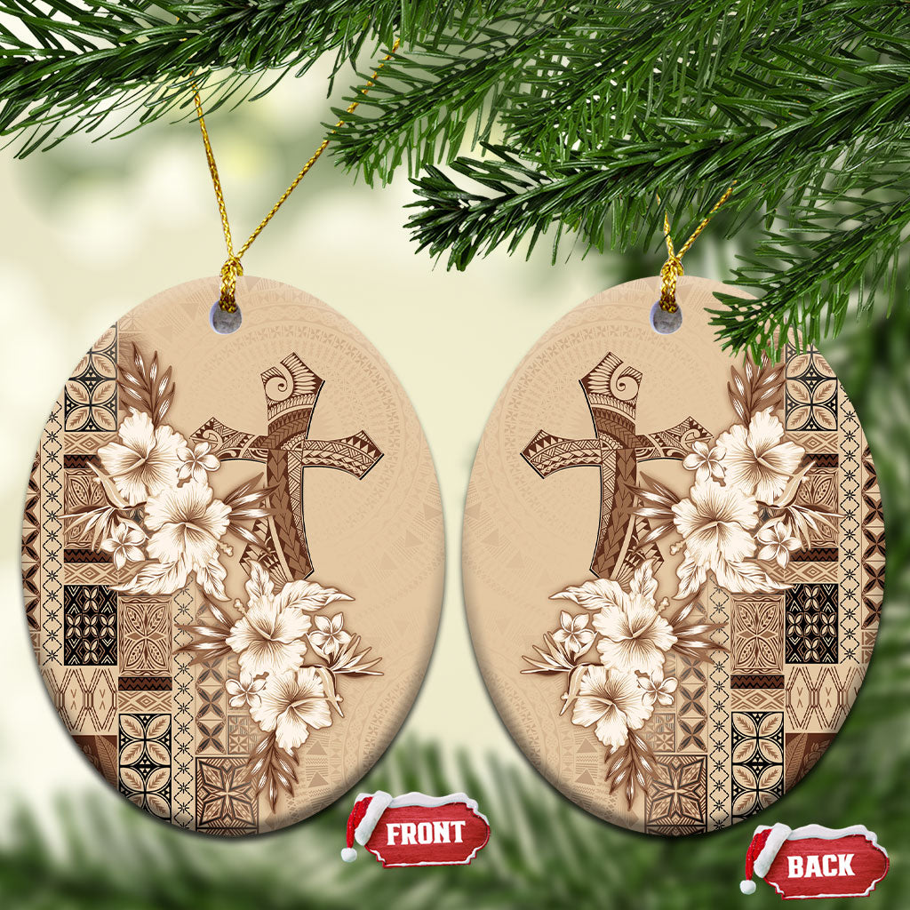 Samoa AIGA Mamanu Siapo Malu Motifs Ceramic Ornament LT7 Oval Beige - Polynesian Pride