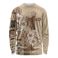 Samoa AIGA Mamanu Siapo Malu Motifs Long Sleeve Shirt LT7 Unisex Beige - Polynesian Pride